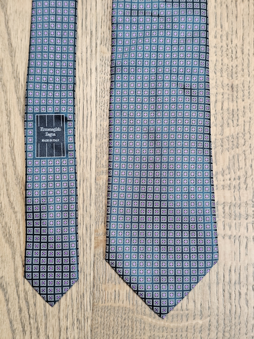 Ermenegildo Zegna Teal and Pink Micro-Grid Silk Tie Men's 100% Silk